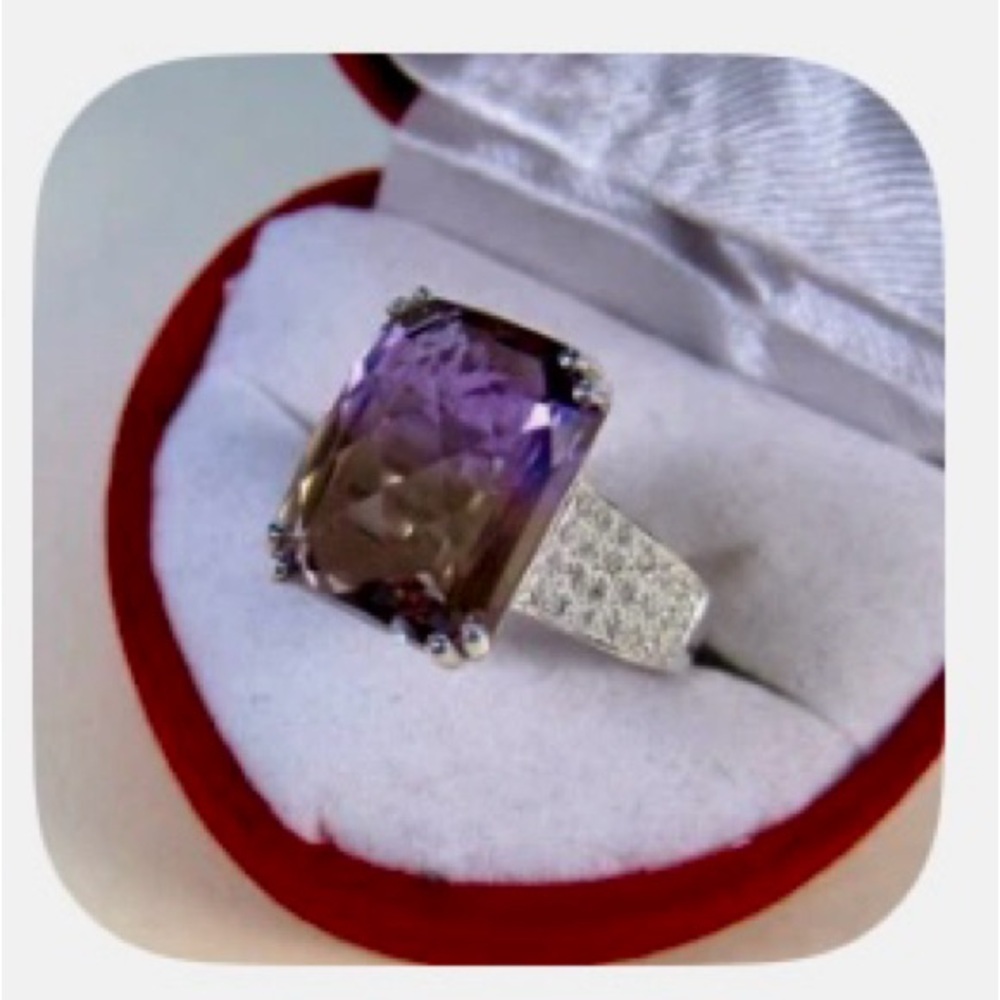Ametrine Ring, White Gold over Stirling Silver